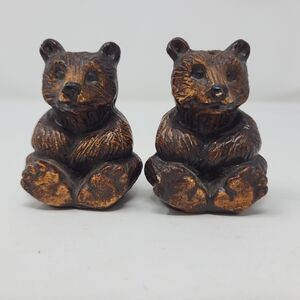 Vintage Salt and Pepper Shakers Bear Pair Wood‎ Look Cute